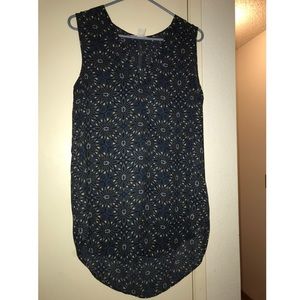 Dark blue flower long short sleeve top